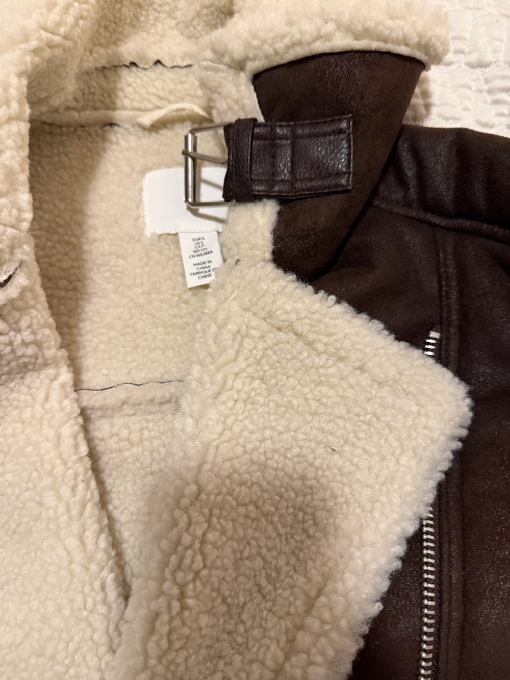 Brown Faux Leather Shearling Jacket with Cream Lining - Picture 2 of 4